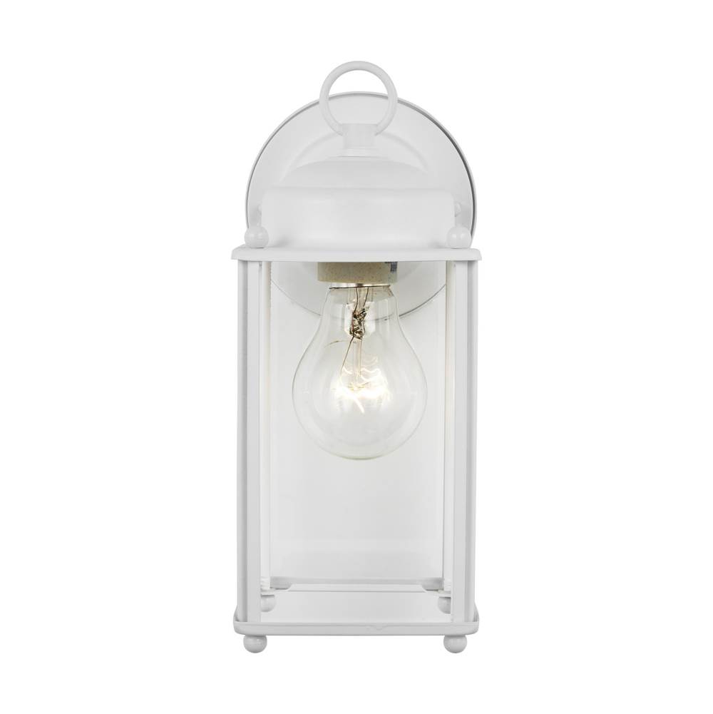 Generation Lighting New Castle Traditional 1-Light Outdoor Exterior Large Wall Lantern Sconce In White Finish With Clear Glass Panels