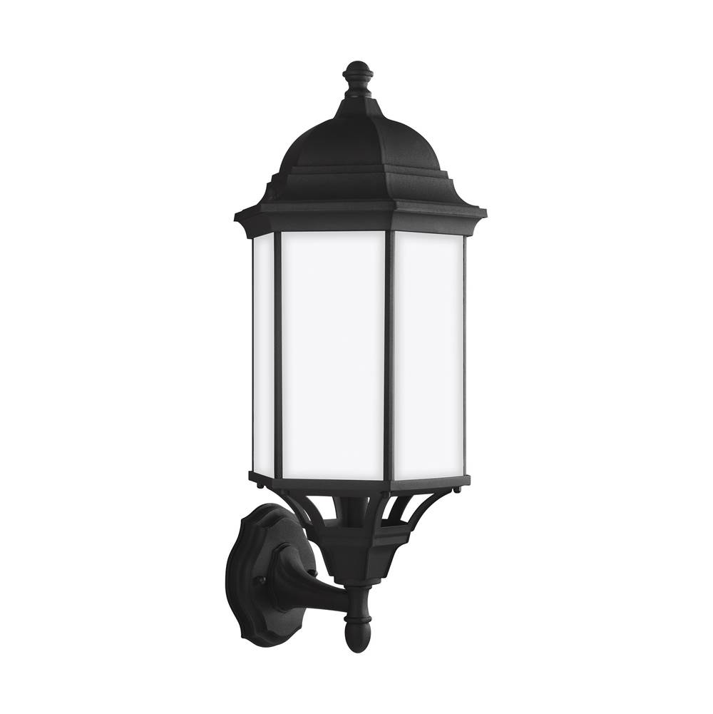Generation Lighting Sevier Traditional 1-Light Outdoor Exterior Large Uplight Outdoor Wall Lantern Sconce In Black Finish With Satin Etched Glass Panels
