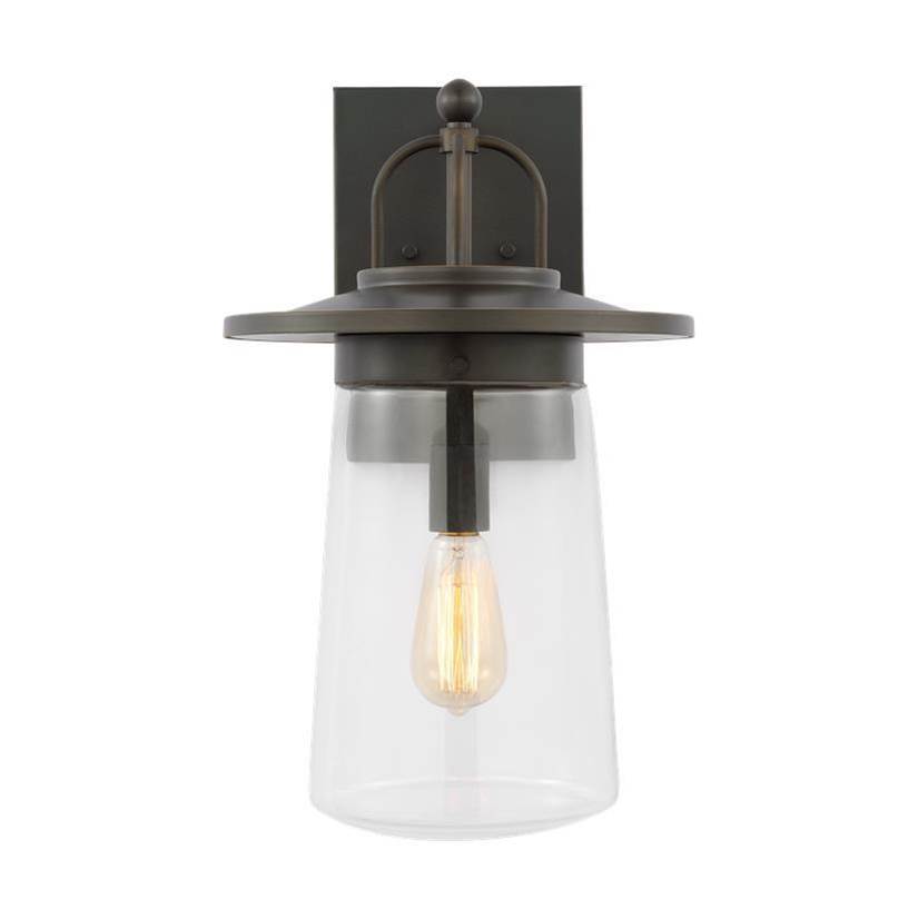 Generation Lighting Tybee Traditional 1-Light Outdoor Exterior Large Wall Lantern In Antique Bronze Finish With Clear Glass Shade