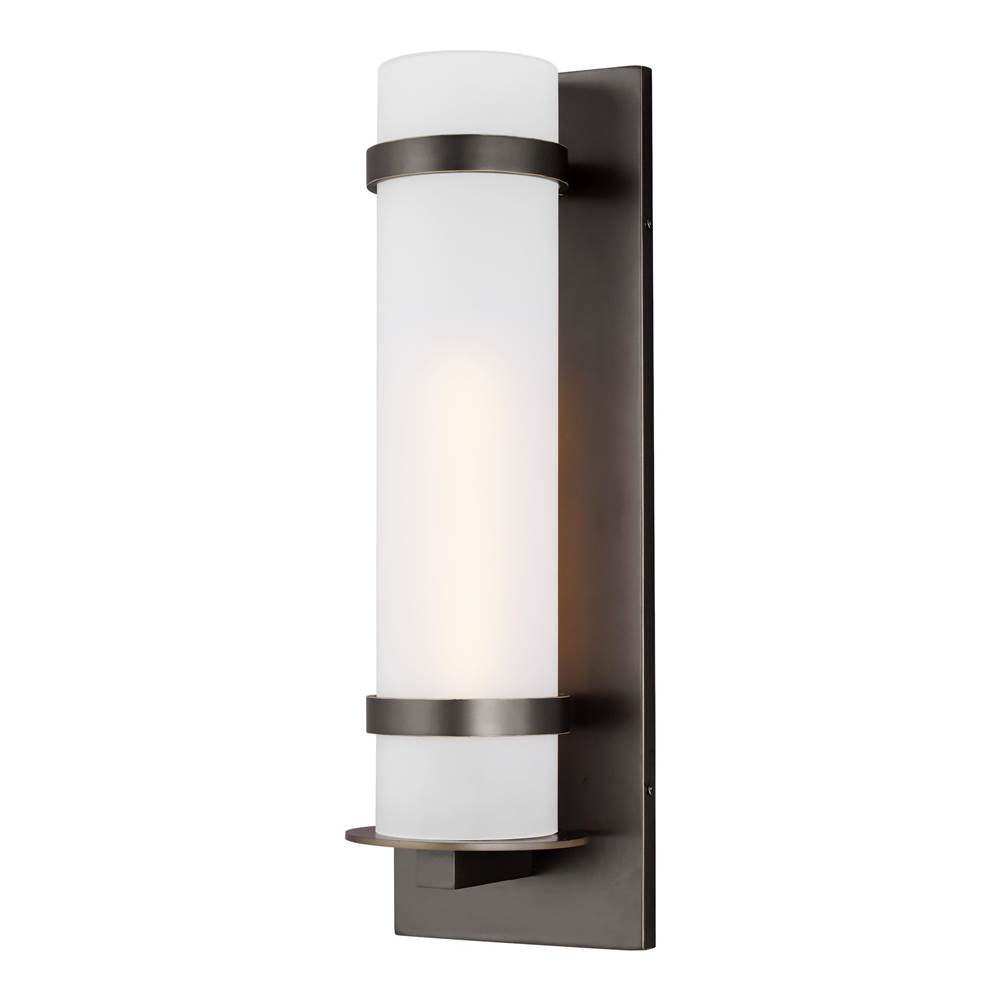 Generation Lighting Alban Modern 1-Light Led Outdoor Exterior Large Round Wall Lantern Sconce In Antique Bronze Finish With Etched Opal Glass Shade