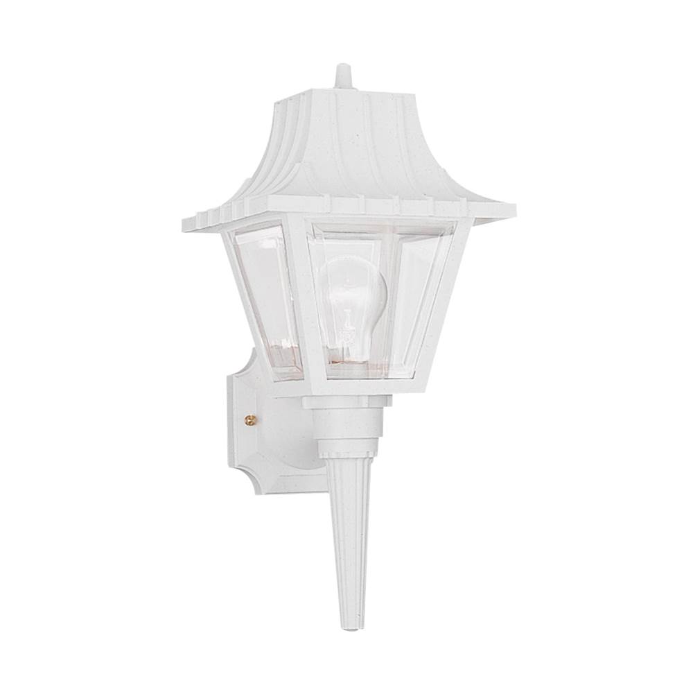 Generation Lighting Polycarbonate Outdoor Traditional 1-Light Outdoor Exterior Medium Wall Lantern Sconce In White Finish With Clear Beveled Acrylic Panels