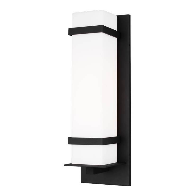 Generation Lighting Alban Modern 1-Light Led Outdoor Exterior Large Square Wall Lantern Sconce In Black Finish With Etched Opal Glass Shade