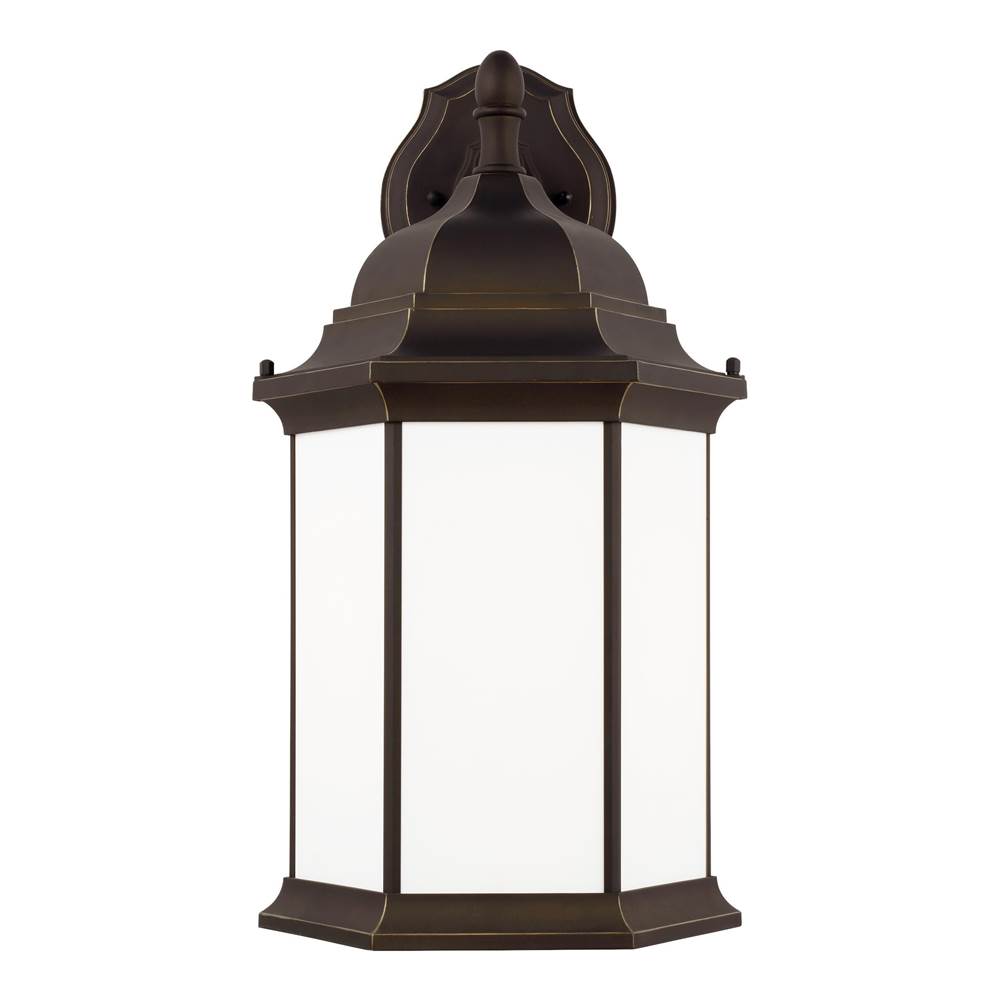 Generation Lighting Sevier Traditional 1-Light Led Outdoor Exterior Extra Large Downlight Outdoor Wall Lantern Sconce In Antique Bronze Finish W/Satin Etched Glass Panels