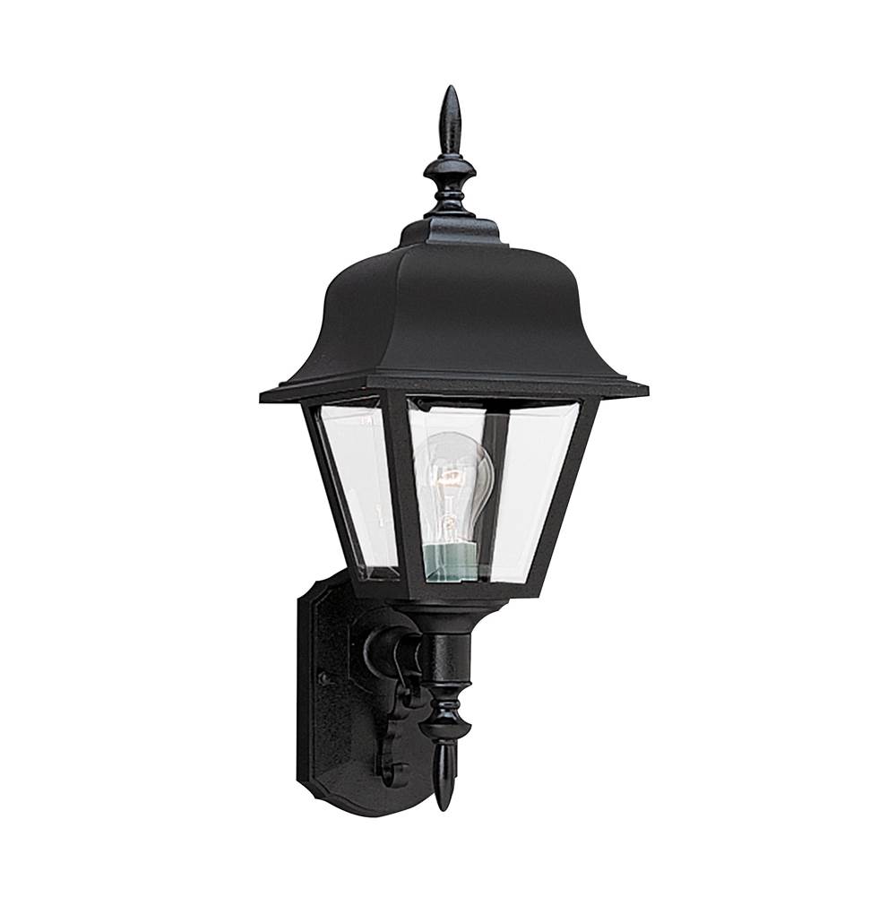 Generation Lighting Polycarbonate Outdoor Traditional 1-Light Outdoor Exterior Large Wall Lantern Sconce In Black Finish With Clear Beveled Acrylic Panels