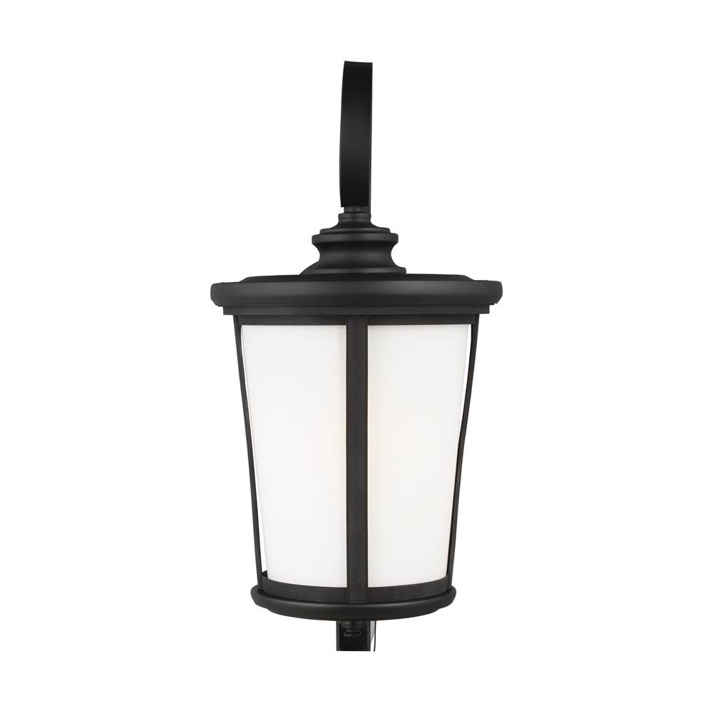 Generation Lighting Eddington Modern 1-Light Outdoor Exterior Extra Large Wall Lantern Sconce In Black Finish With Cased Opal Etched Glass Panel