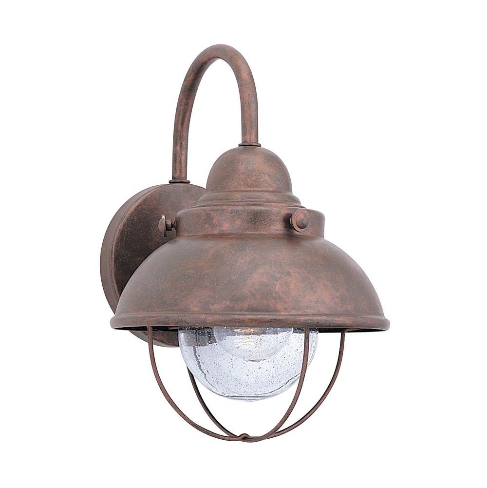 Generation Lighting Sebring Transitional 1-Light Outdoor Exterior Small Wall Lantern Sconce In Weathered Copper Finish With Clear Seeded Glass Diffuser