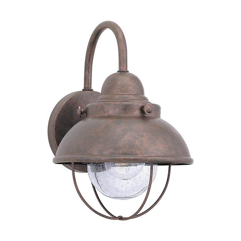 Generation Lighting Sebring Transitional 1-Light Led Outdoor Exterior Small Wall Lantern Sconce In Weathered Copper Finish With Clear Seeded Glass Diffuser