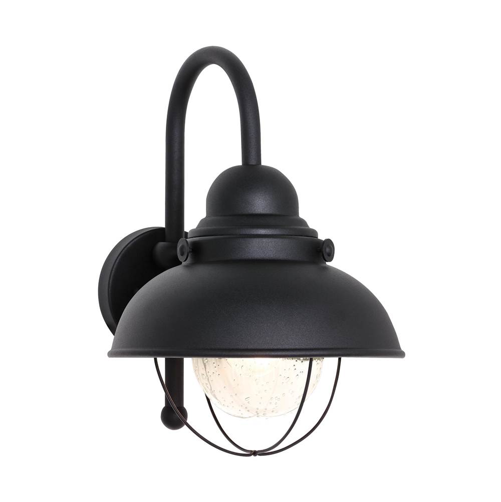 Generation Lighting Sebring Transitional 1-Light Outdoor Exterior Large Wall Lantern Sconce In Black Finish With Clear Seeded Glass Diffuser
