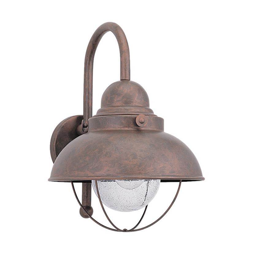 Generation Lighting Sebring Transitional 1-Light Led Outdoor Exterior Large Wall Lantern Sconce In Weathered Copper Finish With Clear Seeded Glass Diffuser