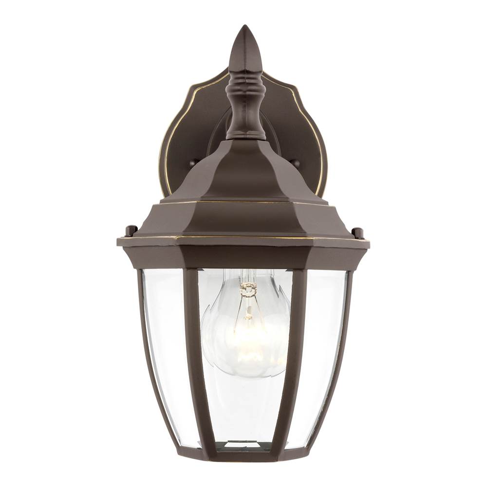 Generation Lighting Bakersville Traditional 1-Light Outdoor Exterior Small Round Wall Lantern Sconce In Antique Bronze Finish With Clear Beveled Glass Panels