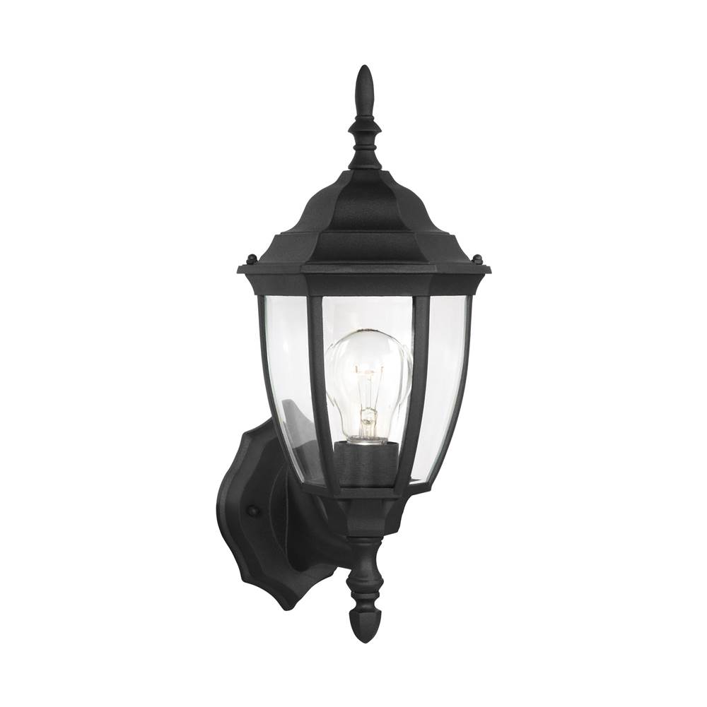Generation Lighting Bakersville Traditional 1-Light Outdoor Exterior Wall Lantern In Black Finish With Clear Curved Beveled Glass Plates