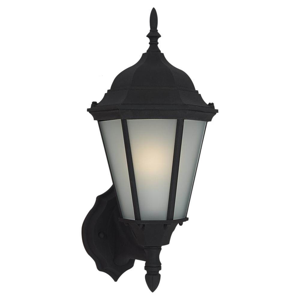 Generation Lighting Bakersville Traditional 1-Light Outdoor Exterior Wall Lantern Sconce In Black Finish With Satin Etched Glass Shades