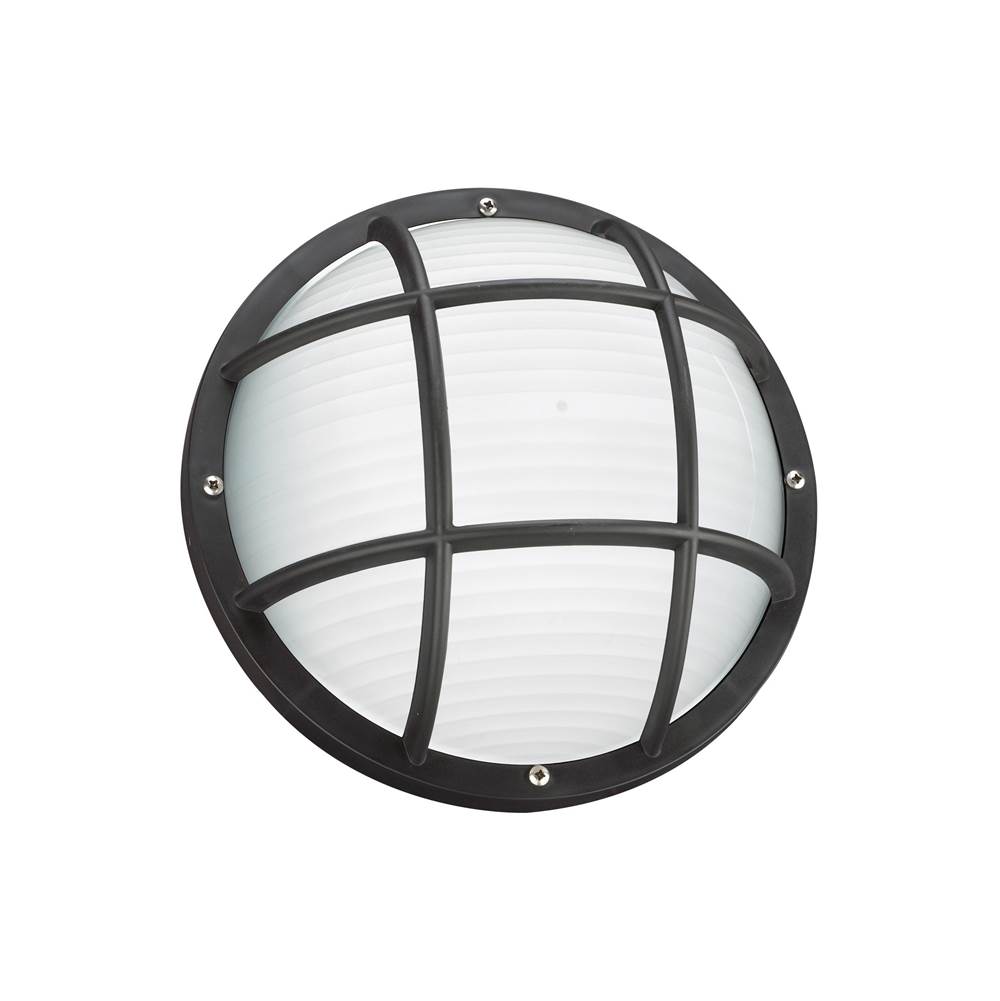 Generation Lighting Bayside Traditional 1-Light Outdoor Exterior Wall Or Ceiling Mount In Black Finish With Polycarbonate Body And Frosted White Diffuser