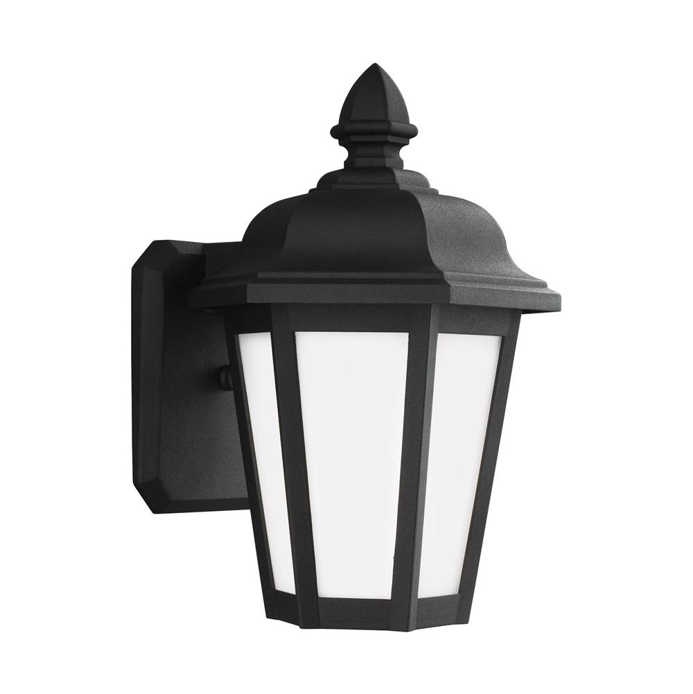 Generation Lighting Brentwood Traditional 1-Light Led Outdoor Exterior Small Wall Lantern Sconce In Black Finish With Smooth White Glass Panels