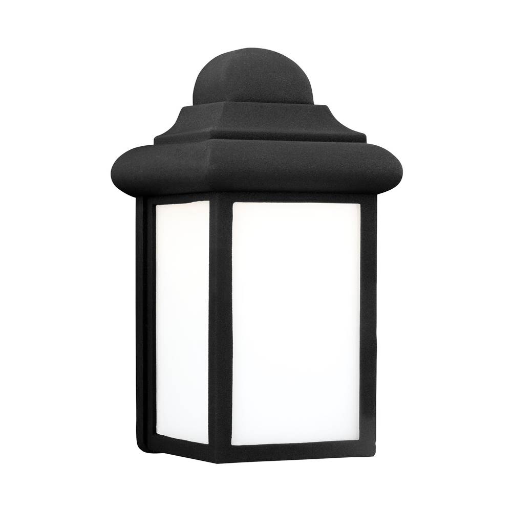 Generation Lighting Mullberry Hill Traditional 1-Light Led Outdoor Exterior Wall Lantern Sconce In Black Finish With Smooth White Glass Panels