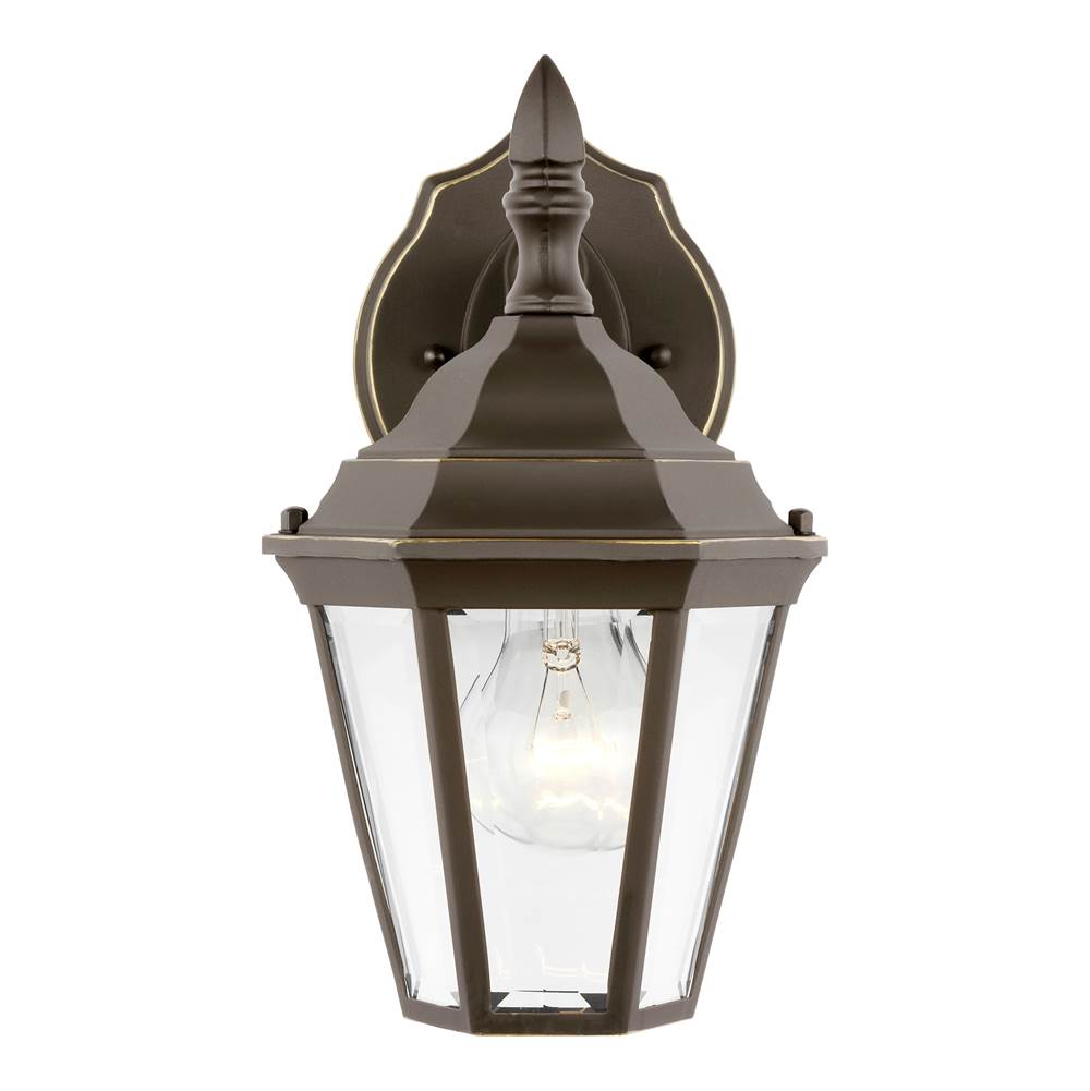 Generation Lighting Bakersville Traditional 1-Light Outdoor Exterior Small Wall Lantern Sconce In Antique Bronze Finish With Satin Etched Glass Panels