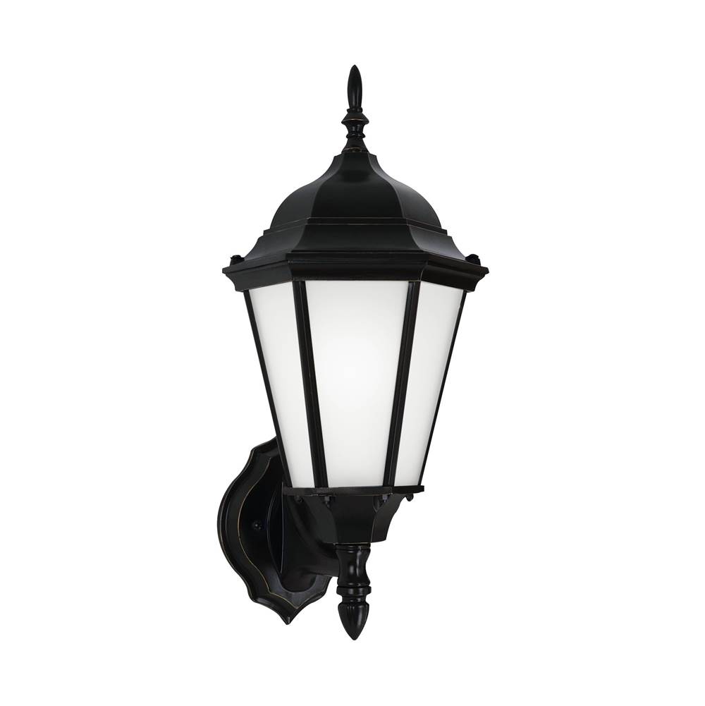 Generation Lighting Bakersville Traditional 1-Light Led Outdoor Exterior Wall Lantern Sconce In Black Finish With Satin Etched Glass Shades