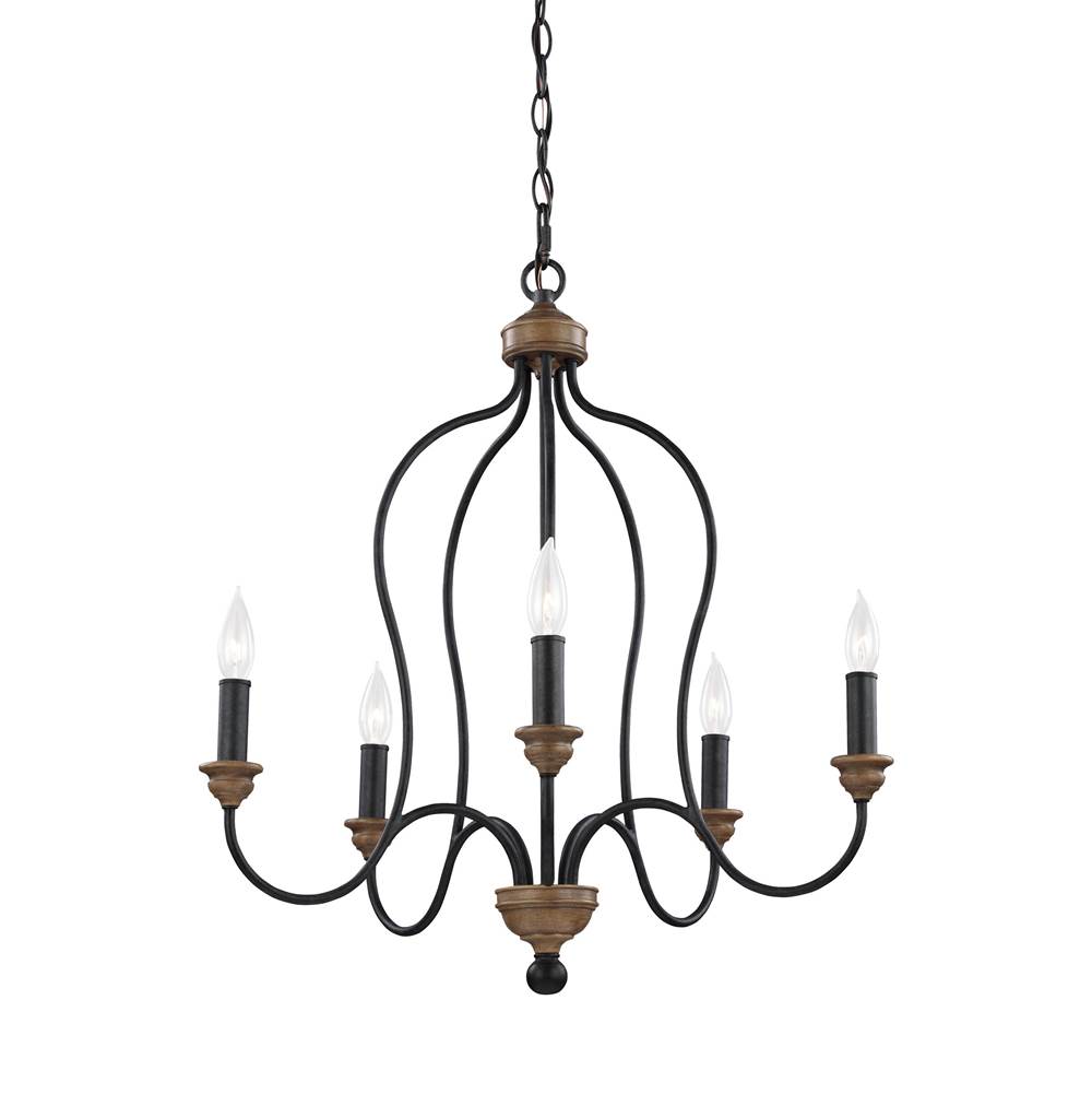 Generation Lighting Hartsville Traditional 5-Light Indoor Dimmable Ceiling Chandelier Pendant Light In Dark Weathered Zinc And Weathered Oak Finish