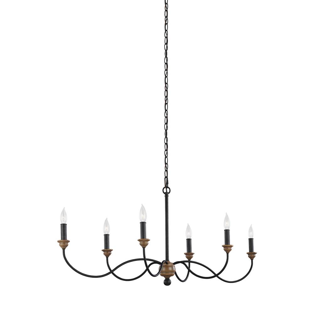 Generation Lighting Hartsville Traditional 6-Light Indoor Dimmable Ceiling Chandelier Pendant Light In Dark Weathered Zinc And Weathered Oak Finish