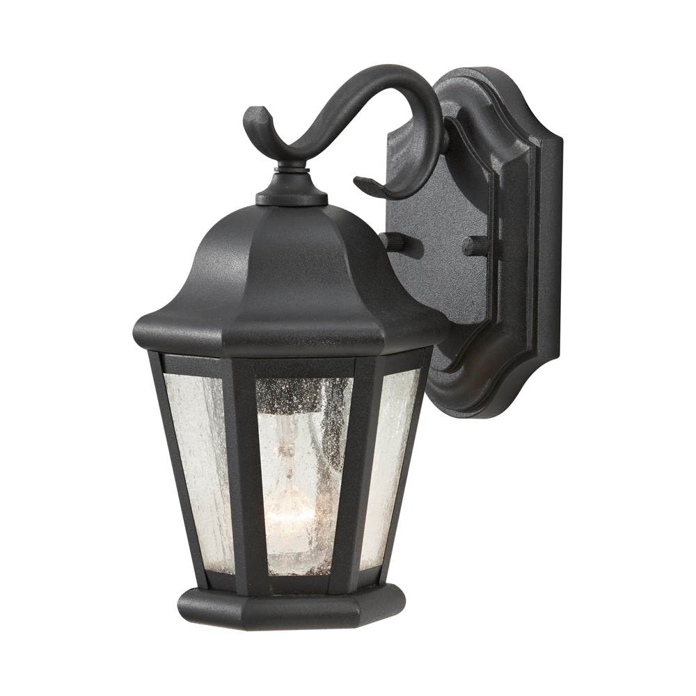 Generation Lighting Martinsville Traditional 1-Light Outdoor Exterior Small Wall Lantern Sconce In Black Finish With Clear Seeded Glass Shades