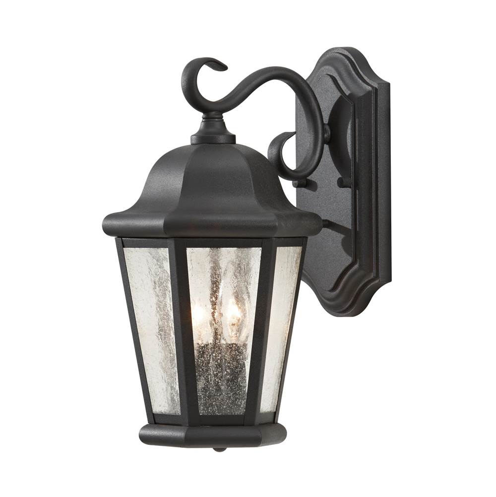 Generation Lighting Martinsville Traditional 2-Light Outdoor Exterior Medium Wall Lantern Sconce In Black Finish With Clear Seeded Glass Shades