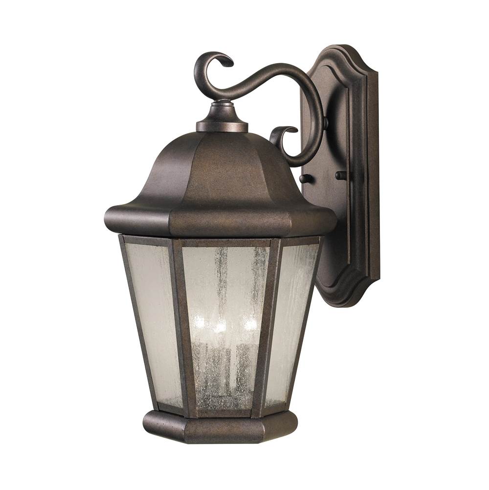 Generation Lighting Martinsville Traditional 3-Light Outdoor Exterior Large Wall Lantern Sconce In Corinthian Bronze Finish With Clear Seeded Glass Shades