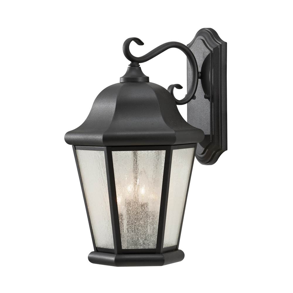 Generation Lighting Martinsville Traditional 4-Light Outdoor Exterior Extra Large Wall Lantern Sconce In Black Finish With Clear Seeded Glass Shades