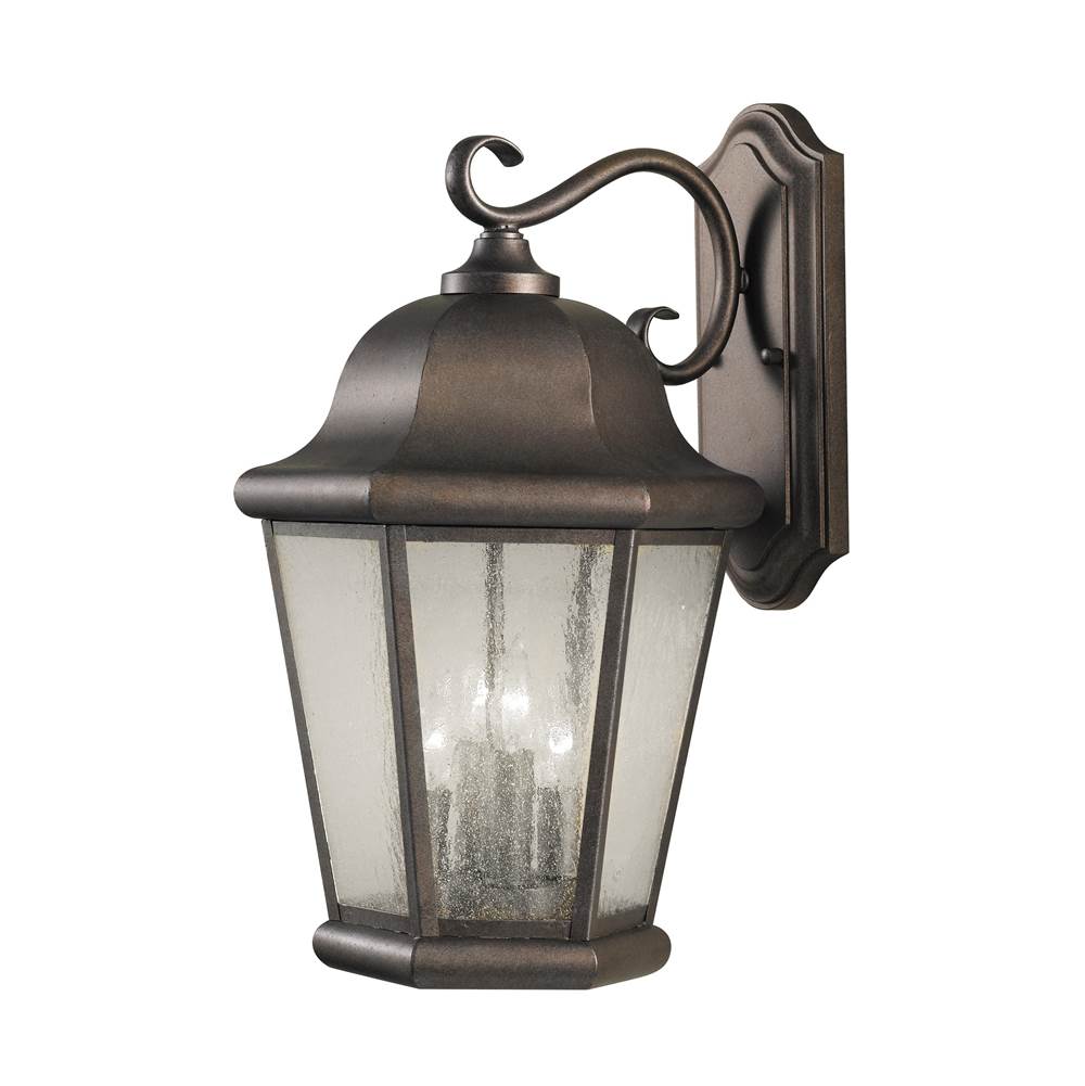 Generation Lighting Martinsville Traditional 4-Light Outdoor Exterior Extra Large Wall Lantern Sconce In Corinthian Bronze Finish With Clear Seeded Glass Shades