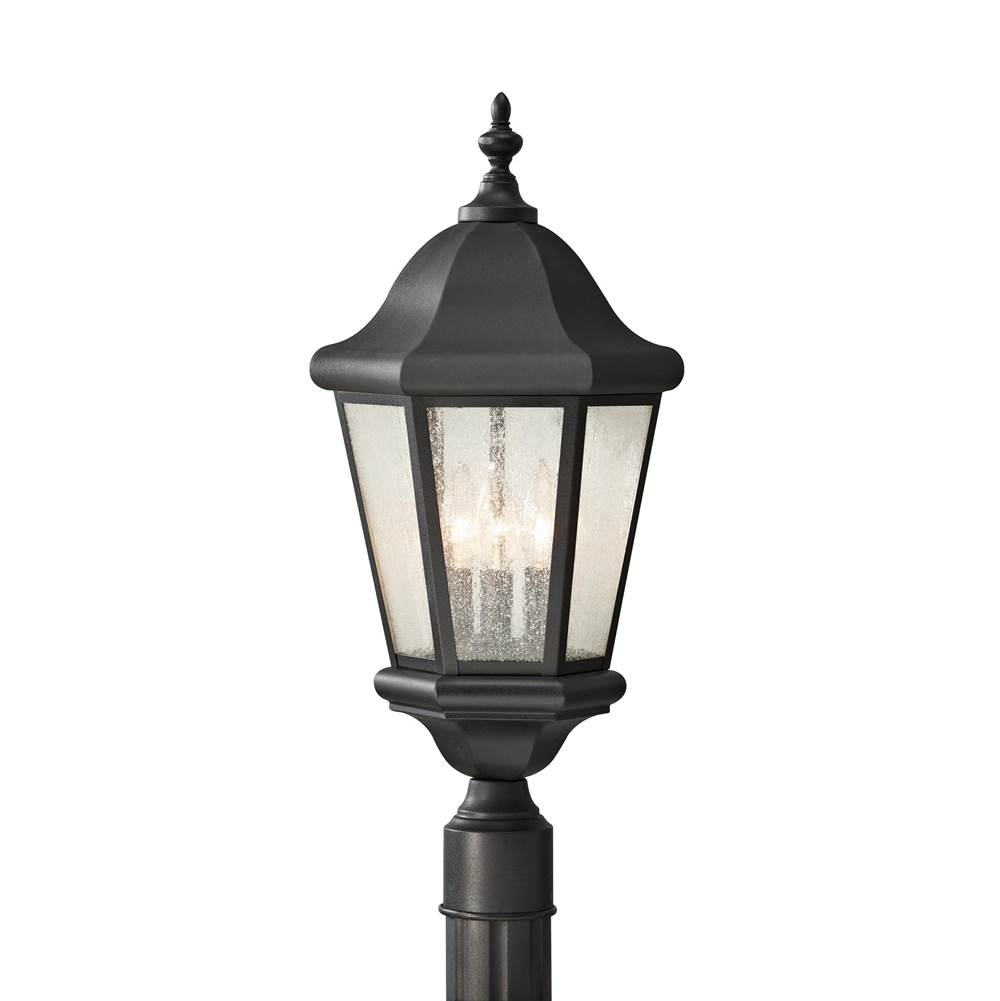 Generation Lighting Martinsville Traditional 3-Light Outdoor Exterior Post Lantern In Black Finish With Clear Seeded Glass Shades