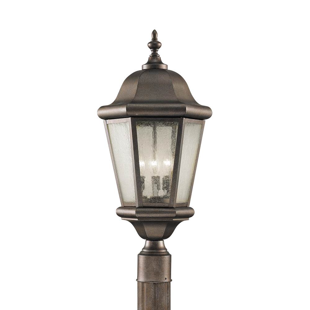 Generation Lighting Martinsville Traditional 3-Light Led Outdoor Exterior Post Lantern In Corinthian Bronze Finish With Clear Seeded Glass Shades