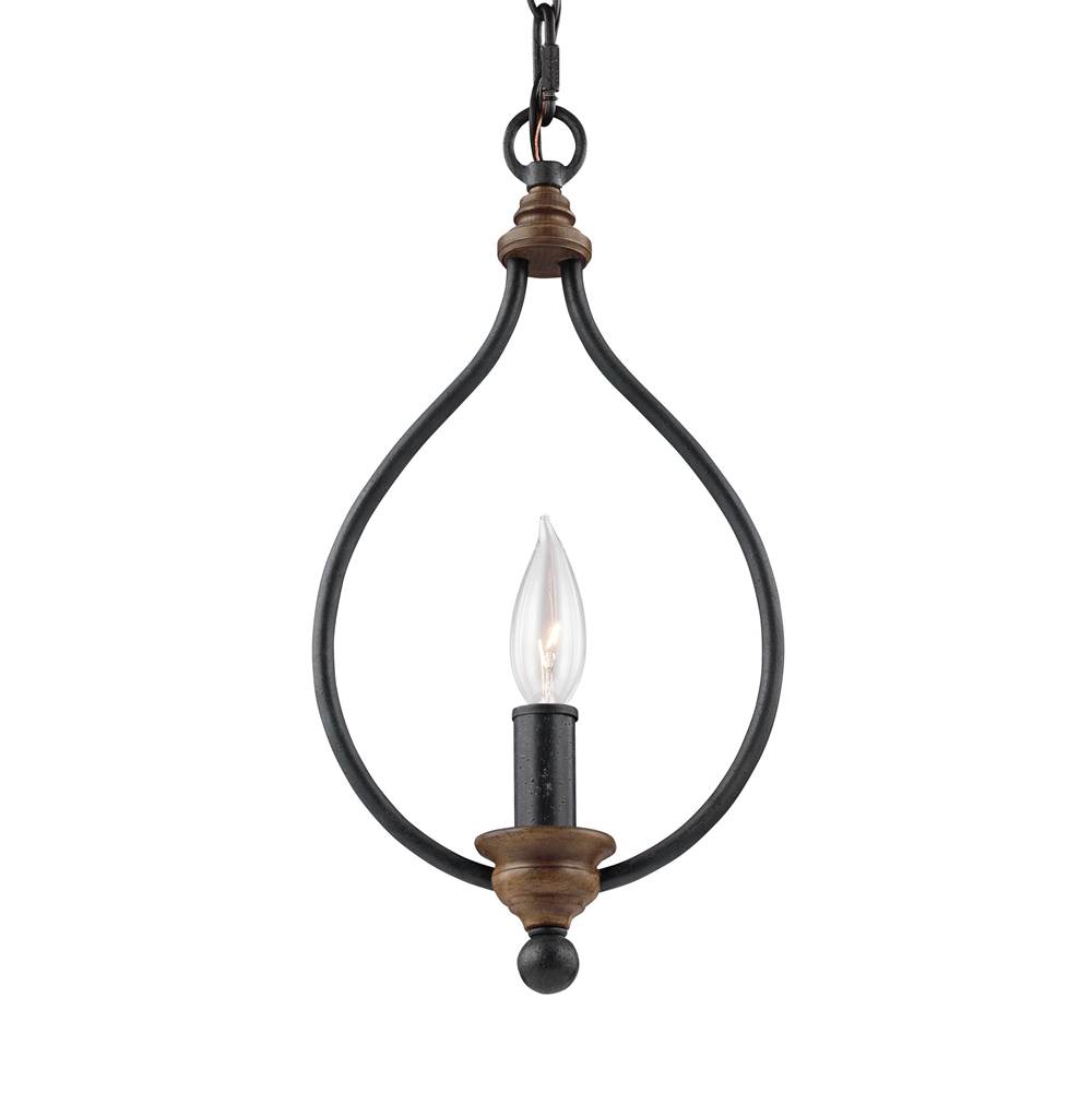 Generation Lighting Hartsville Traditional 1-Light Indoor Dimmable Ceiling Hanging Single Pendant Light In Dark Weathered Zinc And Weathered Oak Finish
